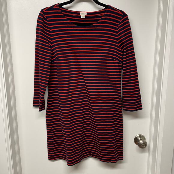 J.Crew Womens Striped Stretch Cotton Shift Dress 3/4 Sleeve Blue Red Size Small - Picture 1 of 8